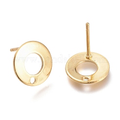 201 ステンレススチールスタッドピアス金具  304ステンレスピン付き  リング  ゴールドカラー  10.5x1mm  穴：1.4mm  ピン：0.8mm&nbsp;STAS-K212-04G