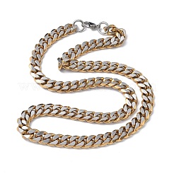 10mm 201ステンレススチール製キューバンリンクチェーンネックレス（女性・男性用）  ダイヤモンドカット  304ステンレススチール留め具付き  ゴールデン·ステンレス鋼色  23.82インチ（60.5cm）&nbsp;NJEW-F360-01G