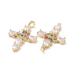Cross with Eye Brass Micro Pave Colorful Cubic Zirconia Big Pendants&nbsp;KK-G435-27G