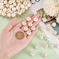 Printed Natural Wood European Beads&nbsp;WOOD-PH0002-79C