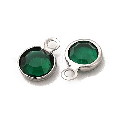 304ステンレススチール、ガラスチャーム付き  ステンレス鋼色  多面カットフラットラウンド  ミックスカラー  9.5x6.5x2mm  穴：1.5mm&nbsp;STAS-G305-11P