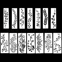長方形ペットプラスチック製描画ペイントステンシルテンプレート  葉  298x76~114x0.3mm  14個/セット&nbsp;DIY-WH20055-002A