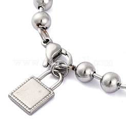 304ステンレススチールブレスレット  ステンレス鋼色  ロック  7-1/2インチ（19.2cm）  ペンダント：16x10x2mm&nbsp;BJEW-M001-01P-07