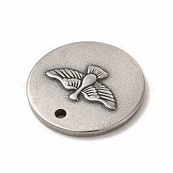 304ステンレスペンダント  フラットラウンド  アンティークシルバー  20x2.5mm  穴：1.8mm&nbsp;LS-STAS-P322-06AS