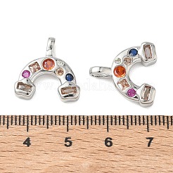 真鍮マイクロペーブカラフルな立方ジルコニアペンダント  レインボーチャーム  プラチナ  16.5x17x3.5mm  穴：4.5x2mm&nbsp;KK-C259-10P