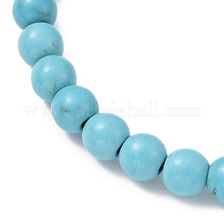 Tibetan Style Alloy Dolphin & Synthetic Turquoise Round Beaded Stretch Bracelet&nbsp;BJEW-JB09895-02