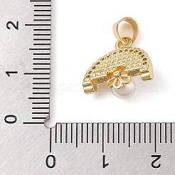 真鍮、シェル、クリアキュービックジルコニアチャーム  カドミウムフリー＆鉛フリー  absプラスチックパール  半円  18KGP本金メッキ  13.5x14x6.5mm  穴：3.5x4mm&nbsp;KK-I712-18G