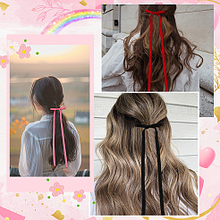 女の子用プラチナアイアンワニ口ヘアクリップ12個（6色）  ポリエステル蝶結び付き  ミックスカラー  388x88x9mm  2個/カラー&nbsp;PHAR-SP0001-13