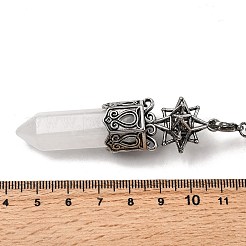 天然水晶のファセット加工された弾丸型のダウジング振り子  アンティークシルバーメッキ真鍮パーツ  カドミウムフリー＆鉛フリー  スター  307~310mm  穴：2mm&nbsp;G-B149-14AS-07