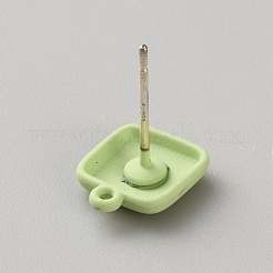 合金製スタッドピアスパーツ  水平ループ付き  正方形  淡緑色  10x8.5mm  穴：1mm  ピン：0.7x10.5mm&nbsp;FIND-WH20023-012C