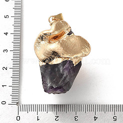 電気メッキされた天然混合宝石ペンダント  真鍮製の金具が付いたナゲットチャーム  ゴールドカラー  ラックめっき  染めと未染色の混合  36.5~50x25~32.5x17~30.5mm  穴：4x6mm&nbsp;G-Z102-01G