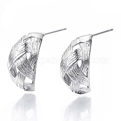 真鍮ハーフフープピアス  スタッドピアス  ステンレス鋼ピンと  ニッケルフリー  馬の目  プラチナメッキ  25x19mm  ピン：0.7mm&nbsp;KK-N232-110P-NF