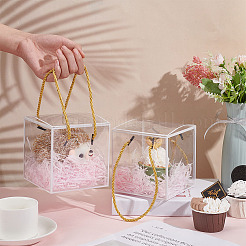透明なペット用プラスチックギフトボックス  ポリエステルコード付き  正方形  ホワイト  完成品：12x12x12cm  約3個/セット&nbsp;OBOX-WH0016-05A