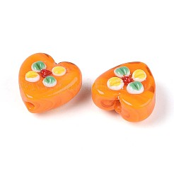 手作りランプワークビーズ  花とハート  オレンジ  15~16x16~17x8~10mm  穴：1.2~1.6mm&nbsp;LAMP-ZX003-16-02