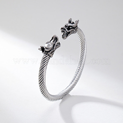 304ステンレススチールオープンカフブレスレット  男性用ドラゴンヘッドブレスレット  銀  内径：1/4インチ（0.6cm）〜1/4インチ（0.8cm）&nbsp;ZK9473-2