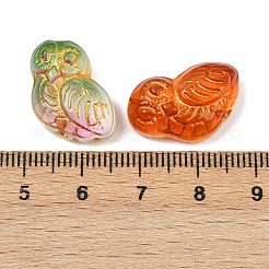 焼き付け塗料と金色の金属で覆われたガラスビーズ  フクロウ  ミックスカラー  18x15x7.5mm  穴：1mm&nbsp;DGLA-T004-21M