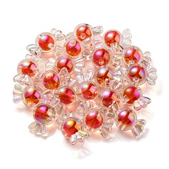 UVメッキレインボー虹色アクリルビーズ  ツートンカラーの二層ビーズ  キャンディ  レッドオレンジ  15.5x29x15mm  穴：3mm&nbsp;PACR-E001-01F