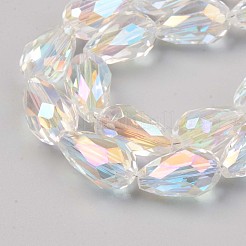 透明ガラスビーズ連売り  ABカラーメッキ  多面カットティアドロップ  クリアAB  17~19x12mm  穴：1.6mm  約40個/連  27.95インチ（71cm）&nbsp;EGLA-S194-09-A01