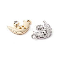 4 個 2 色ラックメッキ合金ラインストーンペンダント  三日月チャーム  プラチナ＆ライトゴールド  16.5x12x3.5mm  穴：1.6mm  2個/カラー&nbsp;FIND-YW0003-60