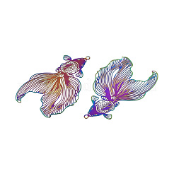 ステンレスペンダント201個  エッチングされた金属装飾  金魚  虹色  46x31x0.3mm  穴：1.4mm&nbsp;STAS-N102-24M