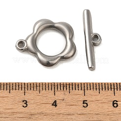 変色しない304ステンレススチールのトグル留め具  花  ステンレス鋼色  花：20.5x17.5x3mm  穴：1.8mm  バー：6x22x3mm  穴：1.8mm&nbsp;STAS-Q324-16P