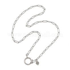 304ステンレススチール製の質感のあるペーパークリップチェーンネックレス。引き輪とリーフチャーム付き。  変色なし  ステンレス鋼色  17.52インチ（44.5cm）&nbsp;NJEW-JN06577-02