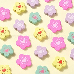 150 個 5 色スプレー塗装ウッドビーズ  ハートの花  ミックスカラー  19~20x19.5~20x6mm  穴：2mm  30個/カラー&nbsp;WOOD-CJ0001-81