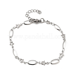 304ステンレススチールリンクブレスレット  女性用オーバルジュエリー  スター  ステンレス鋼色  6-3/4インチ（17.3cm）&nbsp;BJEW-A044-03B-P