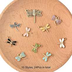 24個10スタイルの合金チャーム  エナメル  トンボ  ミックスカラー  11~21x15.5~23.5x2~3mm  穴：1.2~2mm&nbsp;ENAM-FS0003-42