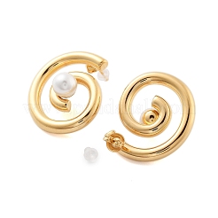 304ステンレススチールABSパールスタッドピアス  ホワイト  リング  30x26mm&nbsp;EJEW-S226-07G-04