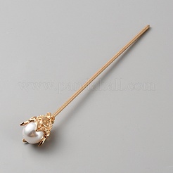 合金の毛が付いています  樹脂模造パール入り  ライトゴールド  140x15.5x15.5mm&nbsp;OHAR-WH20009-05LG