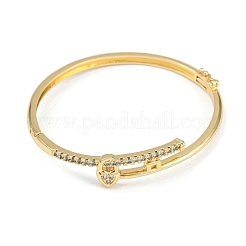 真鍮製マイクロパヴェクリアキュービックジルコニアバングル  女性用ヒンジ付きバングル  ハートロック＆キー  ラックめっき  長持ちメッキ  鉛フリー＆カドミウムフリー  18KGP本金メッキ  内径：2-3/8x2-1/8インチ（6x5.4cm）&nbsp;BJEW-F504-02G