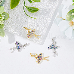 4Pcs 2 Colors Brass Micro Pave Cubic Zirconia Pendants&nbsp;KK-DC0003-39