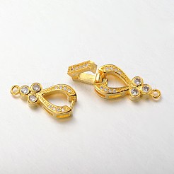 真鍮製マイクロパヴェキュービックジルコニア折りたたみ式クラスプ  鉛フリーとニッケルフリー  透明  ゴールドカラー  43x10x5mm  穴：1mm&nbsp;ZIRC-F013-01G-FF