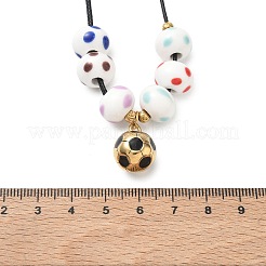 Sports 304 Stainless Steel Enamel Football Pendant Black Waxed Cord Necklaces&nbsp;SA-CBA5F92-02G