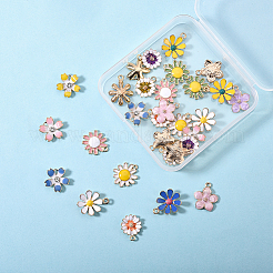 合金エナメルチャーム  花  ライトゴールド  ミックスカラー  30個/箱&nbsp;FIND-SC0001-14