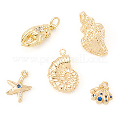 5Pcs 5 Styles Brass Micro Pave Cubic Zirconia Charms&nbsp;KK-TA0003-29