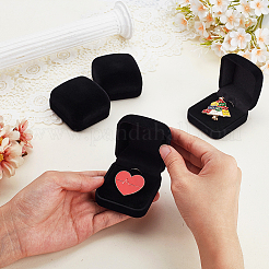 ベルベットのブローチ付きプラスチックカバーの梱包箱  正方形  ブラック  5.85x5.3x3.55cm&nbsp;VBOX-WH0012-06B