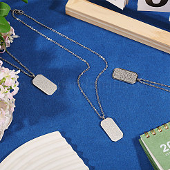 4Pcs Stainless Steel Embossed Rectangle Tag Pendant Necklaces&nbsp;NJEW-CO0001-02P
