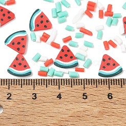 手作りポリマークレイのトッピングミックス  樹脂粘土カボション  スイカのスライスの形  ネイルアート＆レジンデコレーション用  ミックスカラー  3~9x1.8~10x0.2~1.8mm&nbsp;PY-CBA1F99-05