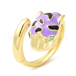 Enamel Leopard Open Cuff Ring with Cubic Zirconia&nbsp;RJEW-Q168-01G