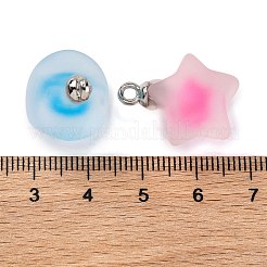 フロスト樹脂のスターペンダント  プラチナメッキ合金ループ付きボールインナーチャーム  ミックスカラー  21.5x17x14.5mm  穴：2mm&nbsp;RESI-U002-08