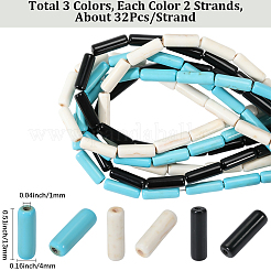 6 連売り 3 色の合成ターコイズ ビーズ 連売り  染め  コラム  ミックスカラー  13x4mm  穴：1mm  約32個/連  16インチ  2連売り/カラー&nbsp;TURQ-PA0001-03B