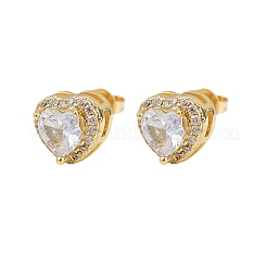 Brass Micro Pave Clear Cubic Zirconia Stud Earrings&nbsp;LS-EJEW-Z128-01G-02