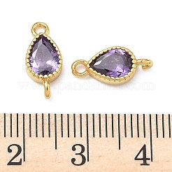 Brass Pave Cubic Zirconia Teardrop Connector Charms&nbsp;KK-P348-09G