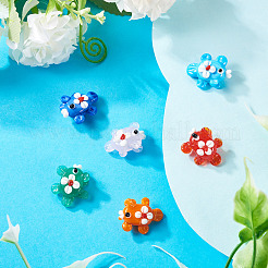 6個 6色 手作りランプワーク バンピービーズ連売り  花と金魚  ミックスカラー  16.5~17.5x20.5~23x10~12mm  穴：1.6~2mm  1pc /カラー&nbsp;LAMP-TA0001-45