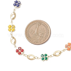 Brass Enamel Evil Eye Clover Link Chain Necklaces&nbsp;NJEW-JN05762