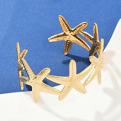 女性用304ステンレススチールカフバングル  ヒトデ  ゴールドカラー  1-1/4インチ（3.1cm）  内径：1-7/8インチ（4.9cm）x2-1/4インチ（5.7cm）&nbsp;LS-BJEW-D356-01G