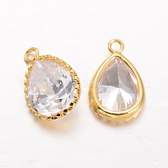 Teardrop Brass Cubic Zirconia Pendants&nbsp;KK-L134-22G