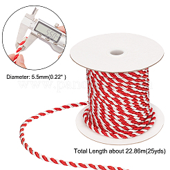 3層ナイロン糸  ツイストロープ  DIYコードジュエリーのパーツ  レッド  5.5mm  25ヤード/壁&nbsp;NWIR-WH0009-24A